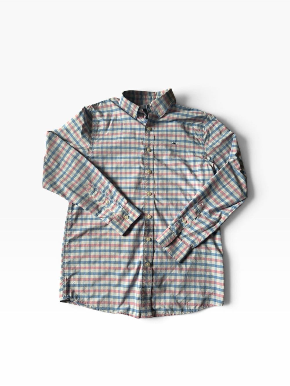 Vineyard Vines Boys Blue and Pink Plaid Button-Down Performance Whale Shirt